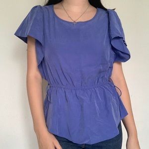 Express Blue Ruffle Sleeve Blouse